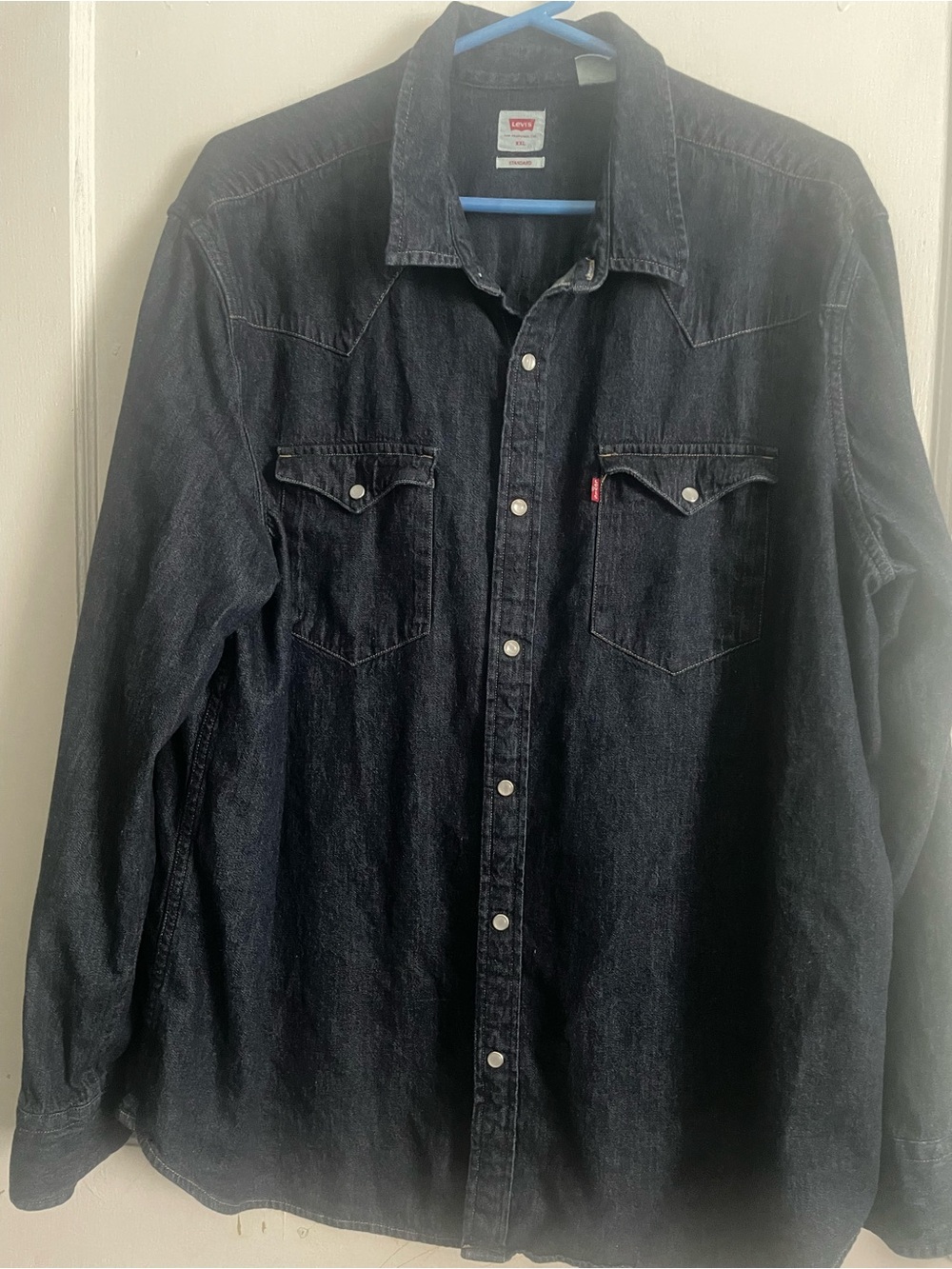 Levis Pearl Snap Western Rodeo Farmer Button Up Long Sleeve Shirt XXL Denim